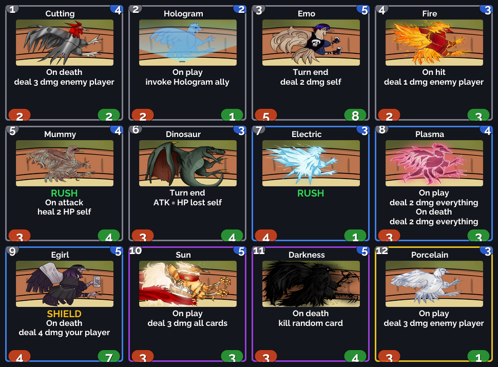 Asura Card cards with roosters and battle effects