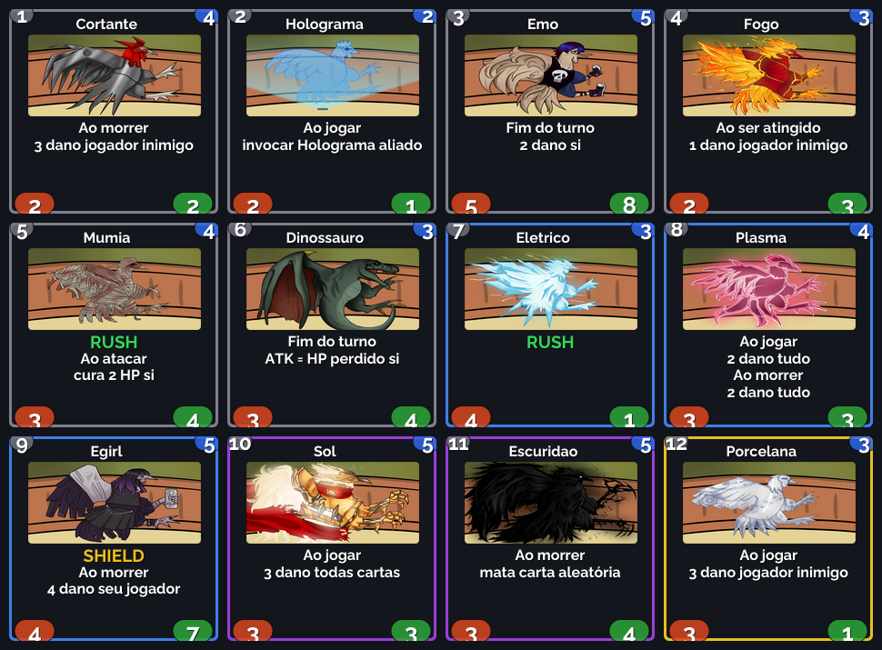 Cartas do Asura Card com galos e efeitos de batalha
